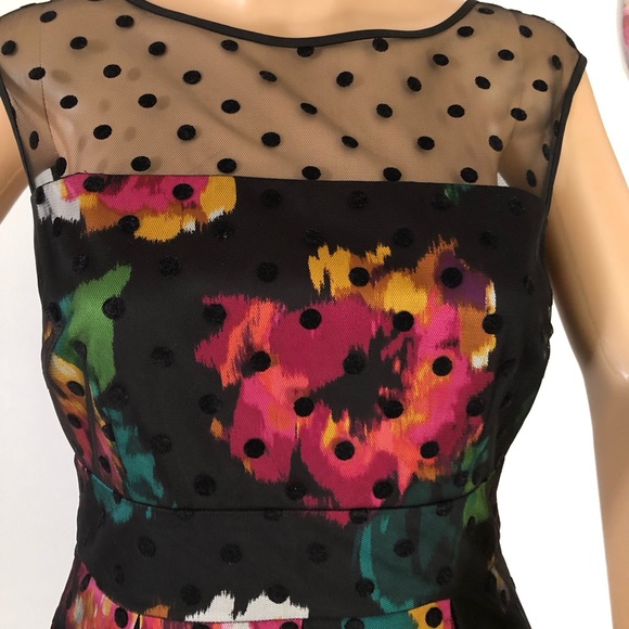 Eliza J .. Party Dress. Size 4. Multi Colour with Black polka dot over skirt. - Picture 2 of 8